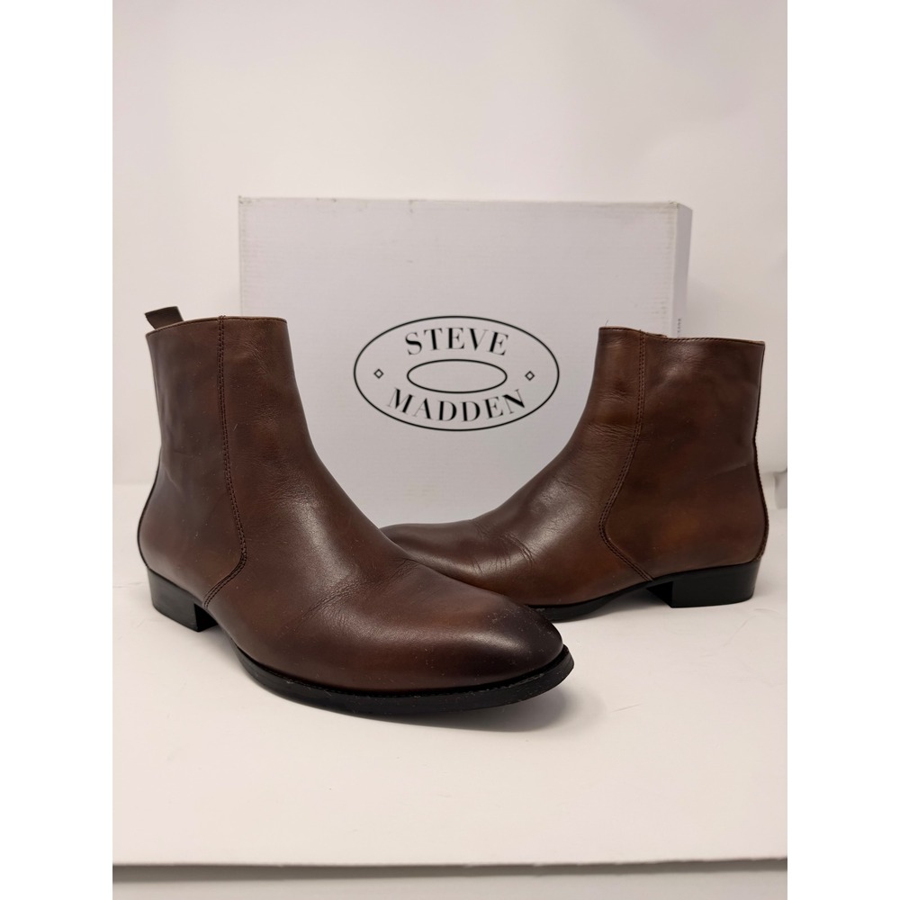 Steve Madden Santos Men's Brown Leather Chelsea Ankle Boots Size 7M New - Picture 7 of 16